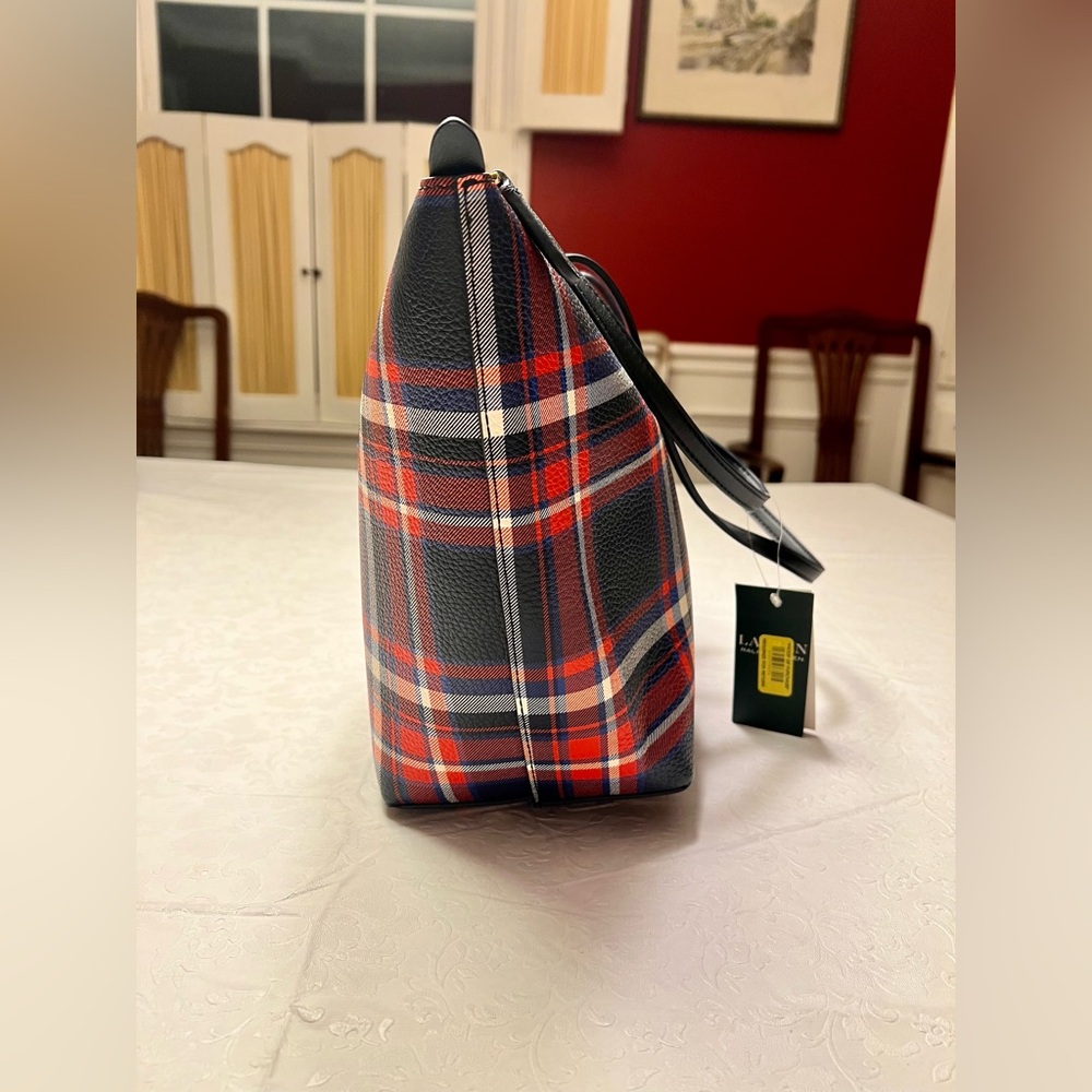 Ralph Lauren Plaid Tote in Navy and Red - Picture 4 of 15